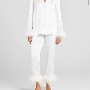 NADINE MERABI White Feather Trim Pajama Set